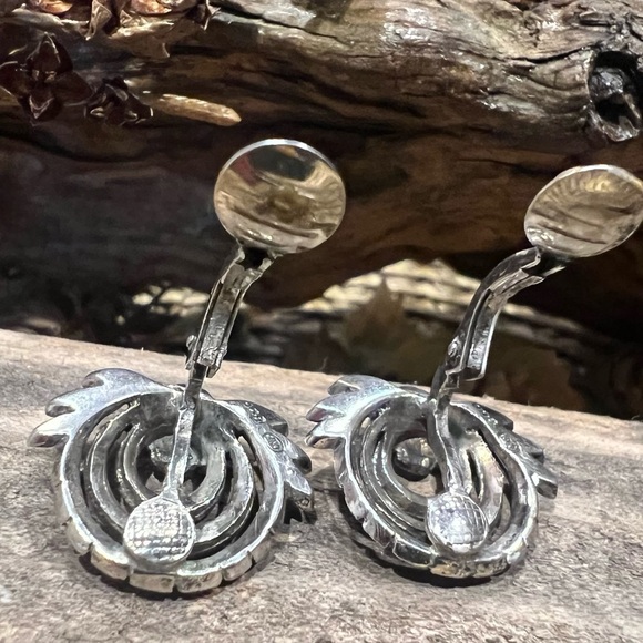 Artisan CNP Earrings Silver German 800 Marcasite Filigree Oxidized Clip-Ons - Picture 4 of 8